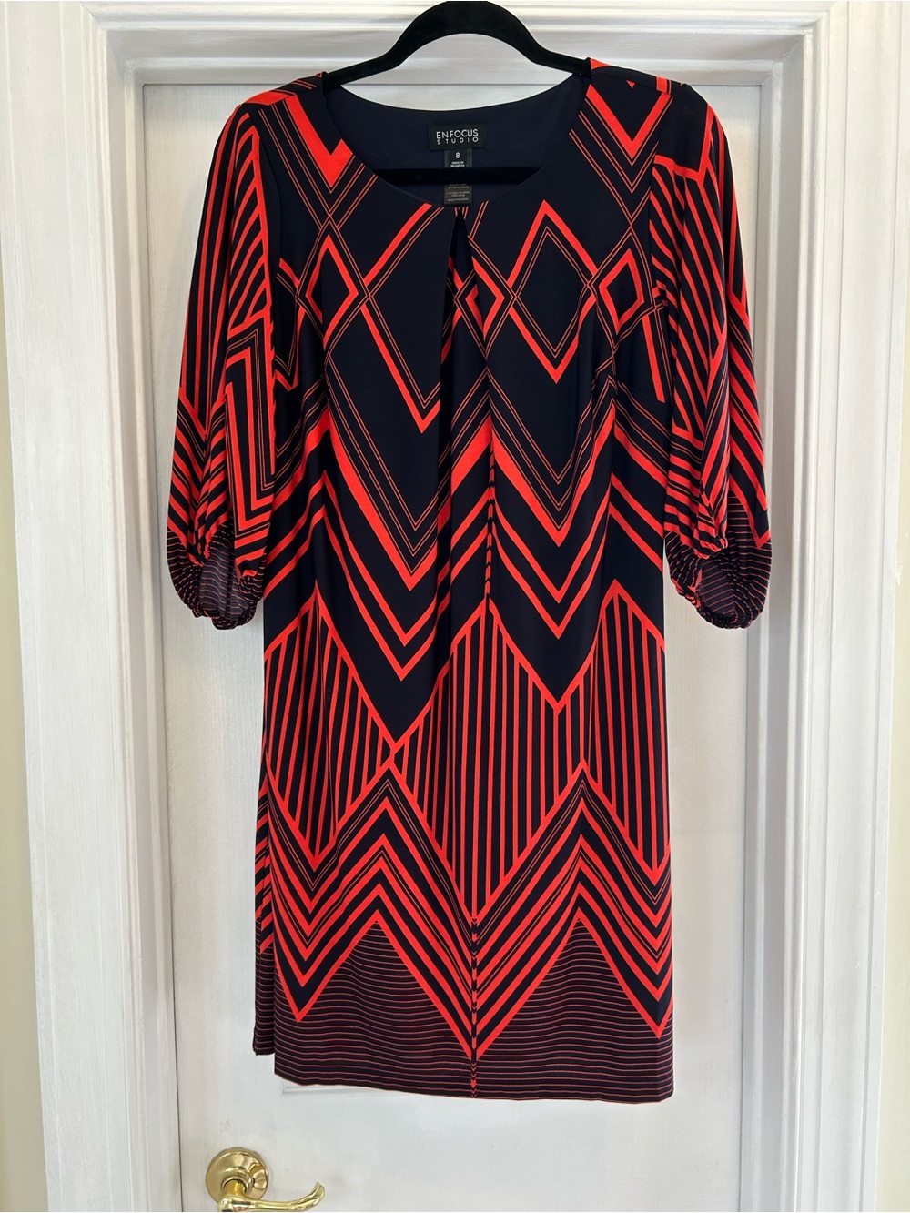 En Focus Studio Navy Red Geometric Dress Size 8